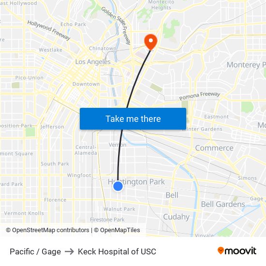 Pacific / Gage to Keck Hospital of USC map