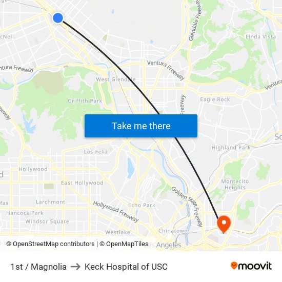 1st / Magnolia to Keck Hospital of USC map