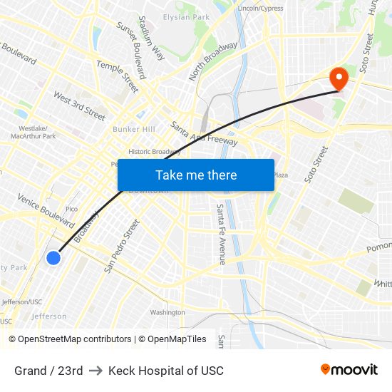 Grand / 23rd to Keck Hospital of USC map