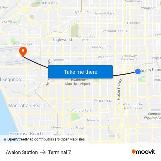 Avalon Station to Terminal 7 map