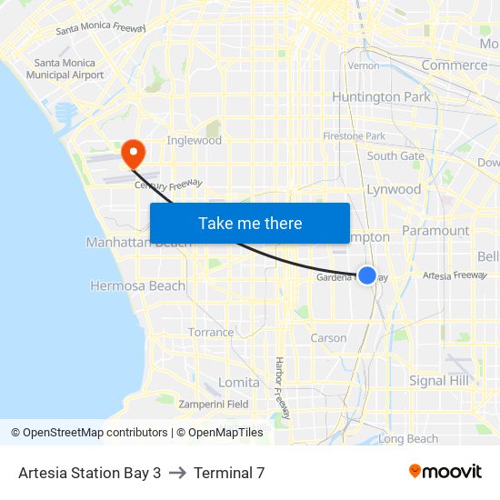 Artesia Station Bay 3 to Terminal 7 map