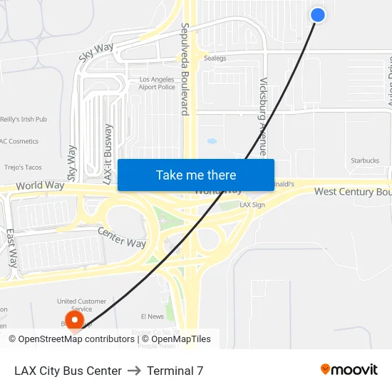 LAX City Bus Center to Terminal 7 map
