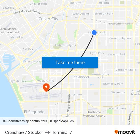 Crenshaw / Stocker to Terminal 7 map