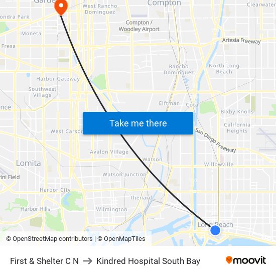 First & Shelter C N to Kindred Hospital South Bay map