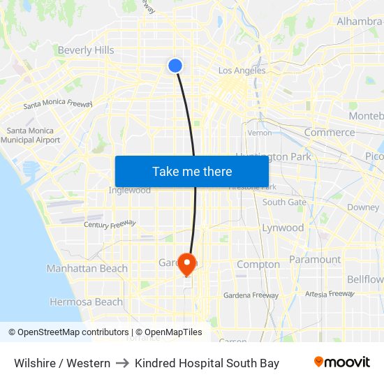 Wilshire / Western to Kindred Hospital South Bay map