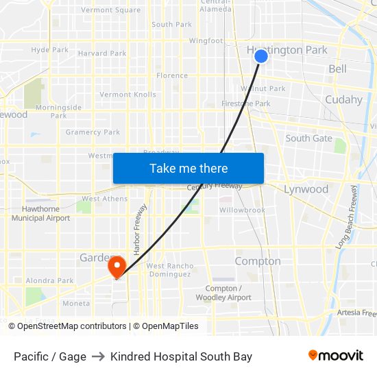 Pacific / Gage to Kindred Hospital South Bay map