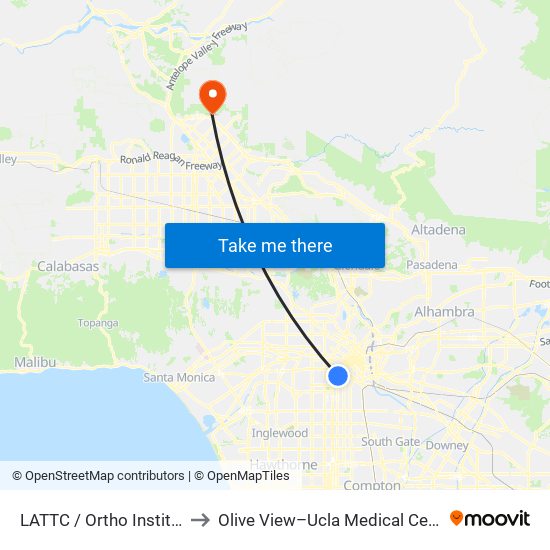 LATTC / Ortho Institute to Olive View–Ucla Medical Center map