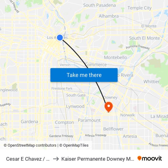 Cesar E Chavez / Alameda to Kaiser Permanente Downey Medical Center map