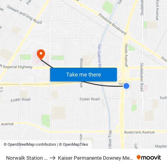 Norwalk Station Bay 11 to Kaiser Permanente Downey Medical Center map