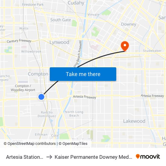 Artesia Station Bay 3 to Kaiser Permanente Downey Medical Center map