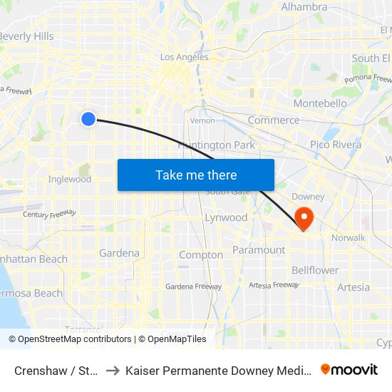 Crenshaw / Stocker to Kaiser Permanente Downey Medical Center map