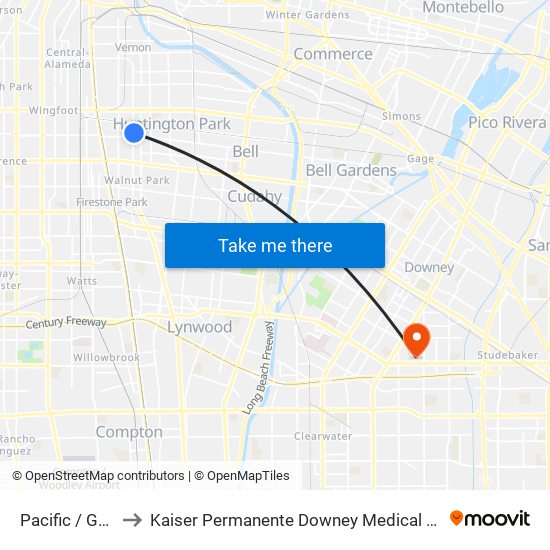 Pacific / Gage to Kaiser Permanente Downey Medical Center map