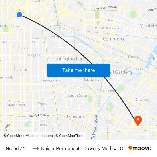Grand / 23rd to Kaiser Permanente Downey Medical Center map