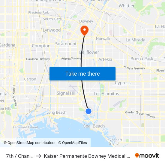 7th / Channel to Kaiser Permanente Downey Medical Center map