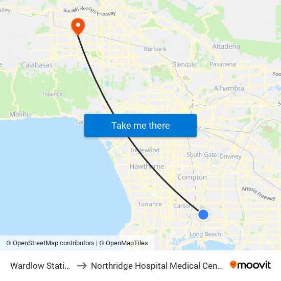 Wardlow Station to Northridge Hospital Medical Center map
