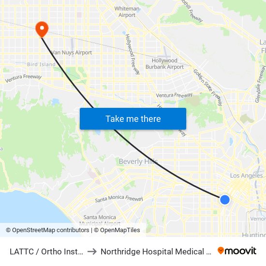 LATTC / Ortho Institute to Northridge Hospital Medical Center map