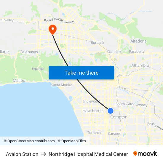Avalon Station to Northridge Hospital Medical Center map