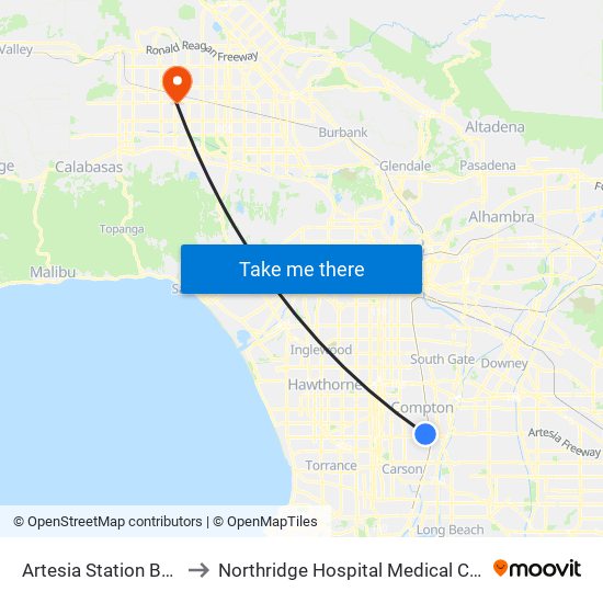 Artesia Station Bay 3 to Northridge Hospital Medical Center map