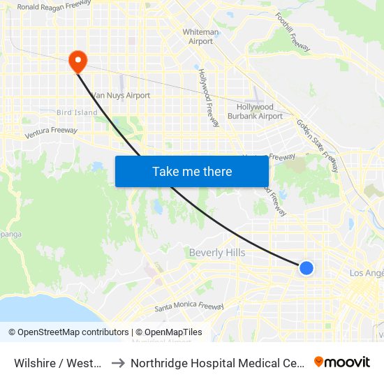 Wilshire / Western to Northridge Hospital Medical Center map