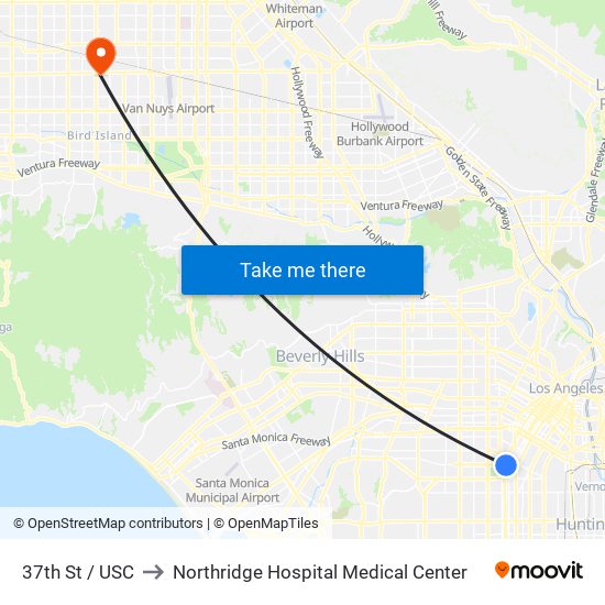 37th St / USC to Northridge Hospital Medical Center map
