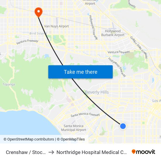 Crenshaw / Stocker to Northridge Hospital Medical Center map