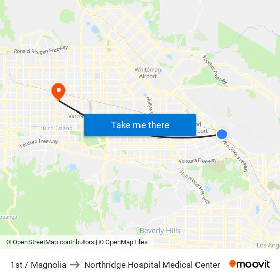 1st / Magnolia to Northridge Hospital Medical Center map