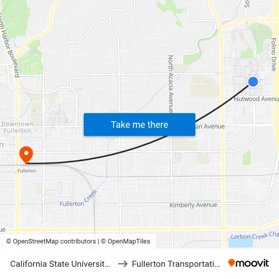 California State University Fullerton to Fullerton Transportation Center map