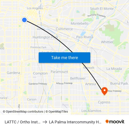 LATTC / Ortho Institute to LA Palma Intercommunity Hospital map