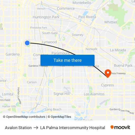Avalon Station to LA Palma Intercommunity Hospital map