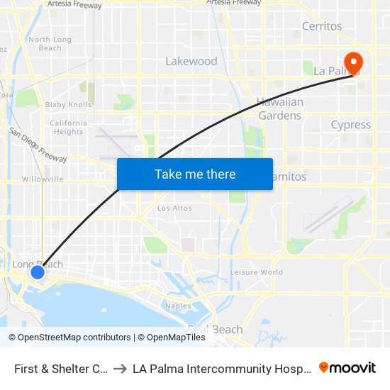 First & Shelter C N to LA Palma Intercommunity Hospital map