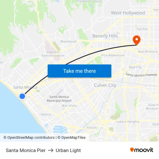 Santa Monica Pier to Urban Light map