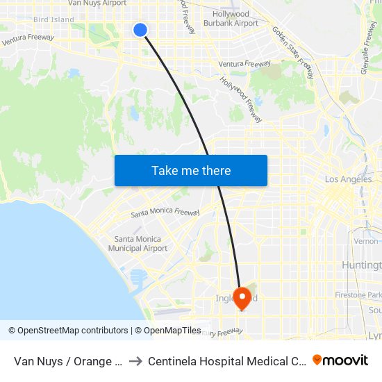 Van Nuys / Orange Line to Centinela Hospital Medical Center map