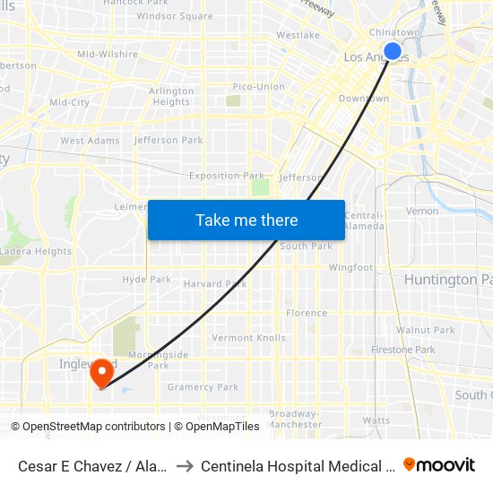 Cesar E Chavez / Alameda to Centinela Hospital Medical Center map