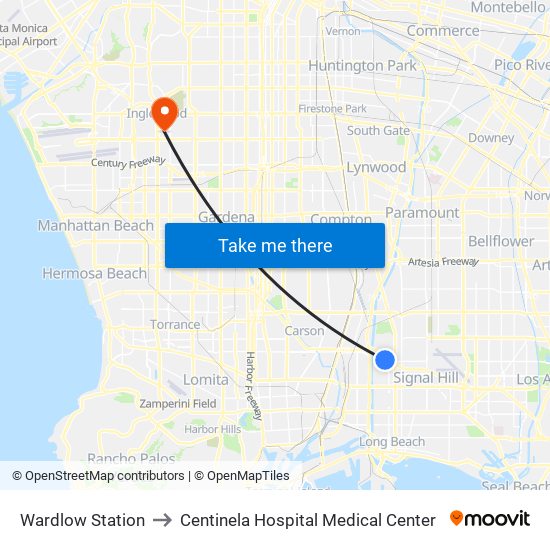 Wardlow Station to Centinela Hospital Medical Center map