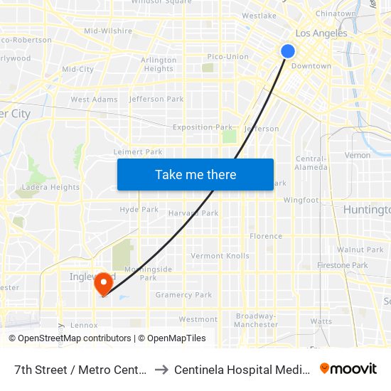 7th Street / Metro Center Station to Centinela Hospital Medical Center map