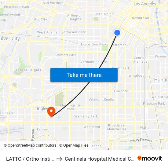 LATTC / Ortho Institute to Centinela Hospital Medical Center map