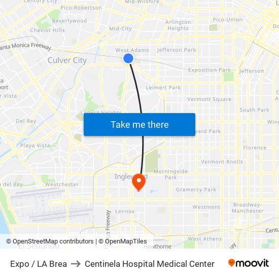 Expo / LA Brea to Centinela Hospital Medical Center map