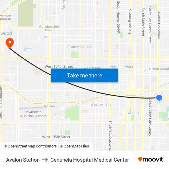 Avalon Station to Centinela Hospital Medical Center map