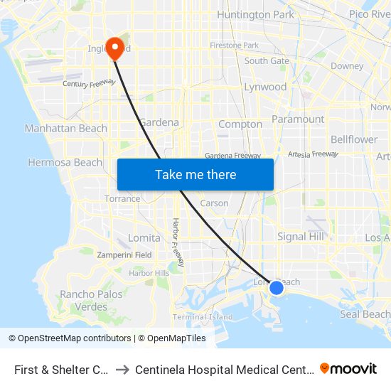 First & Shelter C N to Centinela Hospital Medical Center map