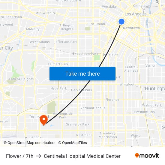 Flower / 7th to Centinela Hospital Medical Center map