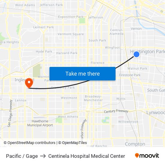 Pacific / Gage to Centinela Hospital Medical Center map