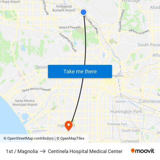 1st / Magnolia to Centinela Hospital Medical Center map