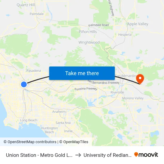 Union Station - Metro Gold Line to University of Redlands map