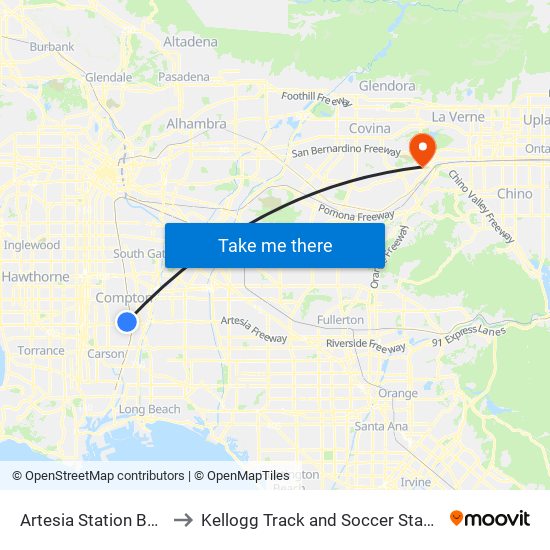 Artesia Station Bay 3 to Kellogg Track and Soccer Stadium map