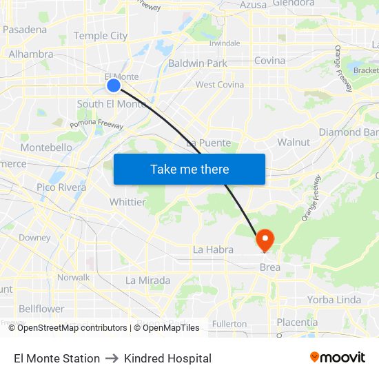 El Monte Station to Kindred Hospital map