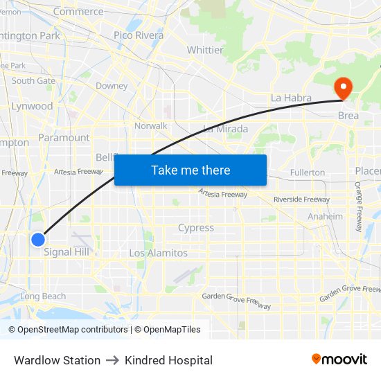 Wardlow Station to Kindred Hospital map