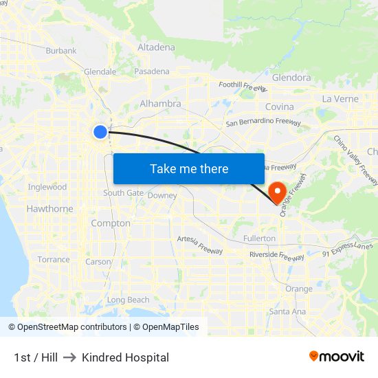 1st / Hill to Kindred Hospital map