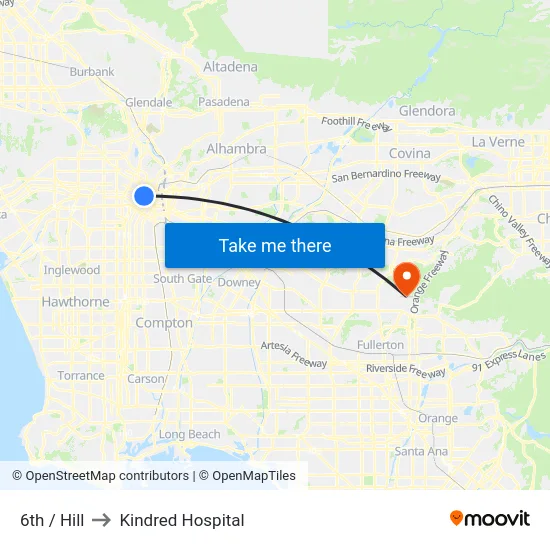 6th / Hill to Kindred Hospital map