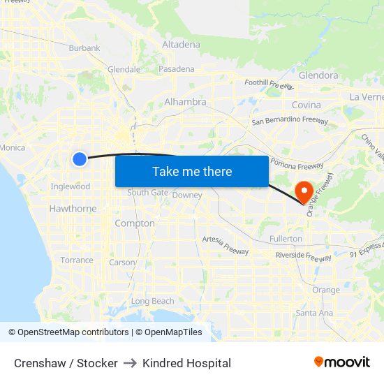 Crenshaw / Stocker to Kindred Hospital map