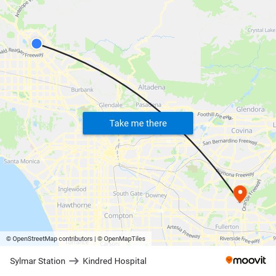 Sylmar Station to Kindred Hospital map